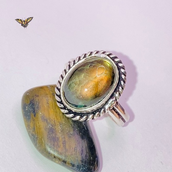 Dainty Natural Labradorite Gemstone Handmade Minimalist Ring - Picture 3 of 6